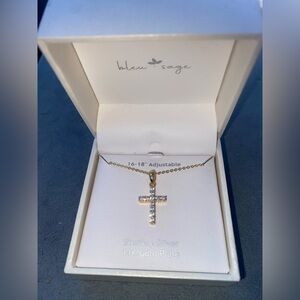 BNIB Blu Sage Sterling Silver Cross w/14Kt Gold Necklace 16-18”